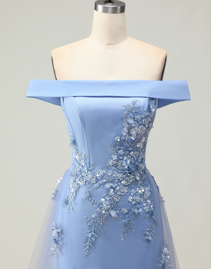 Champagne Off the Shoulder Mermaid Long Prom Dress with Appliques