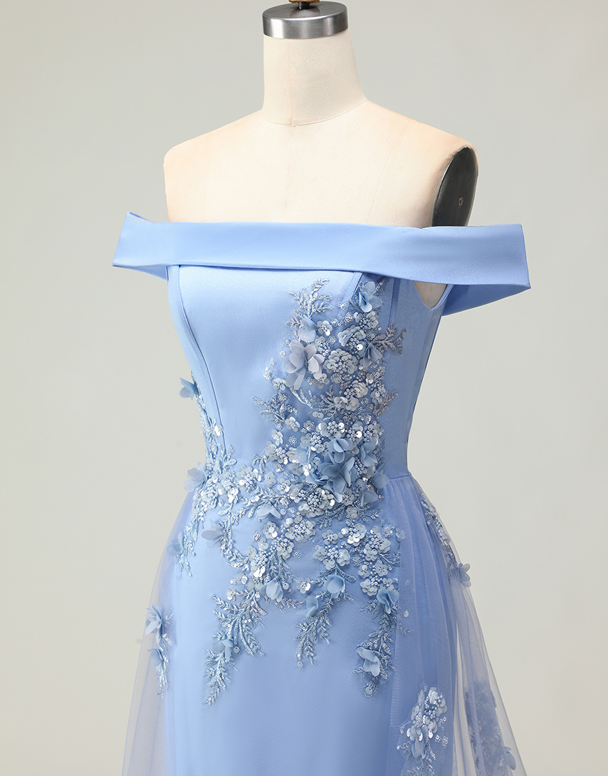 Champagne Off the Shoulder Mermaid Long Prom Dress with Appliques