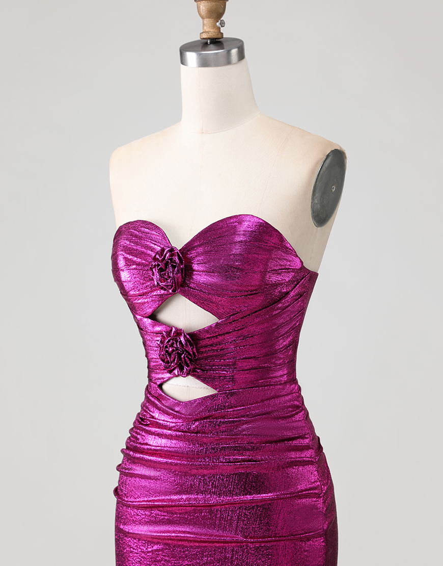 Fuchsia Metallic Mermaid Long Prom Dress with 3D Flowers