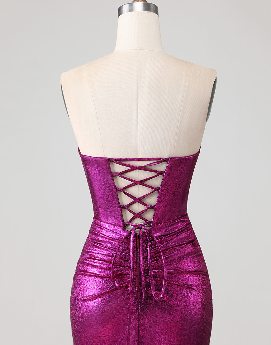 Fuchsia Metallic Mermaid Long Prom Dress with 3D Flowers