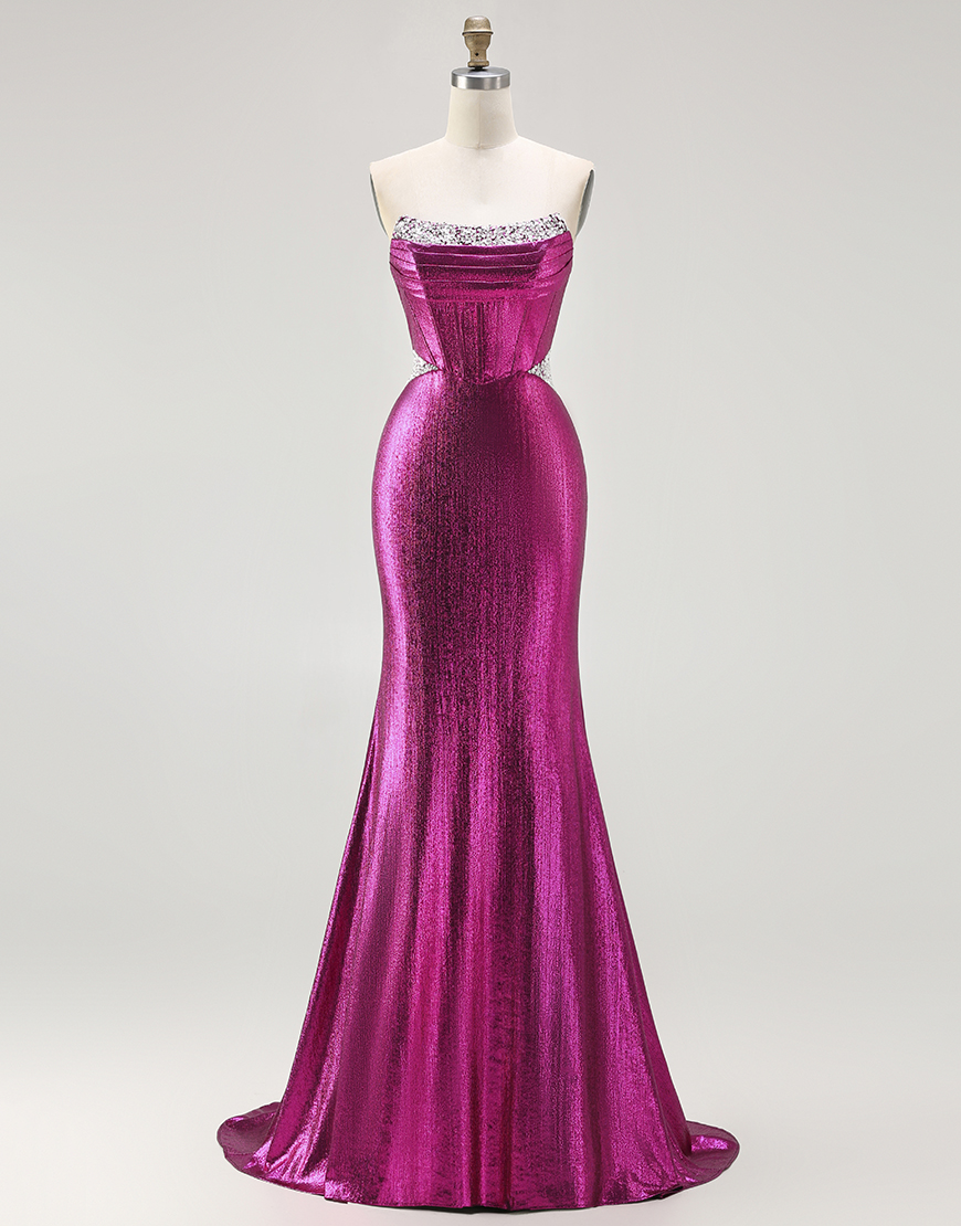 Sparkly Fuchsia Mermaid Beaded Corset Long Prom Dress