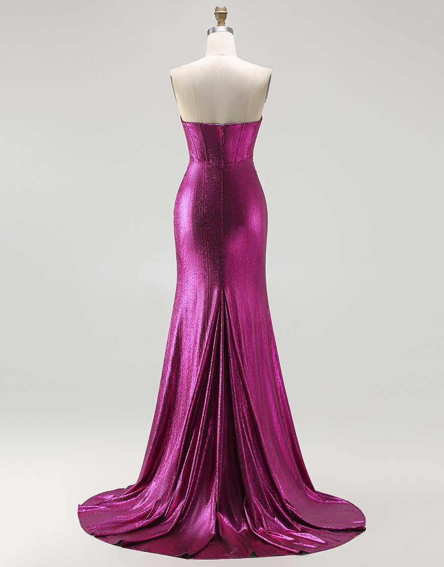 Sparkly Fuchsia Mermaid Beaded Corset Long Prom Dress