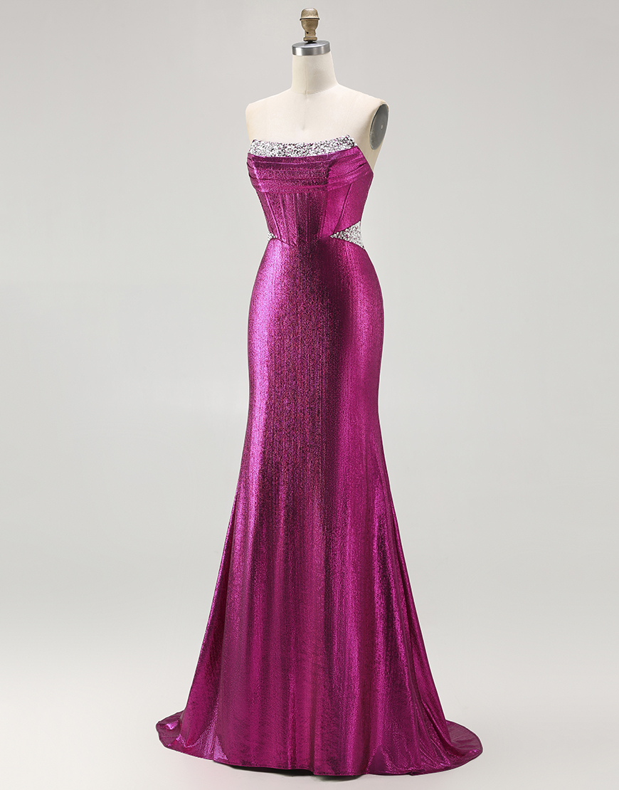 Sparkly Fuchsia Mermaid Beaded Corset Long Prom Dress
