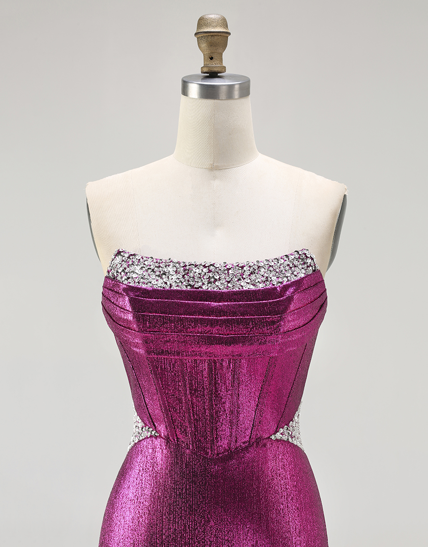 Sparkly Fuchsia Mermaid Beaded Corset Long Prom Dress