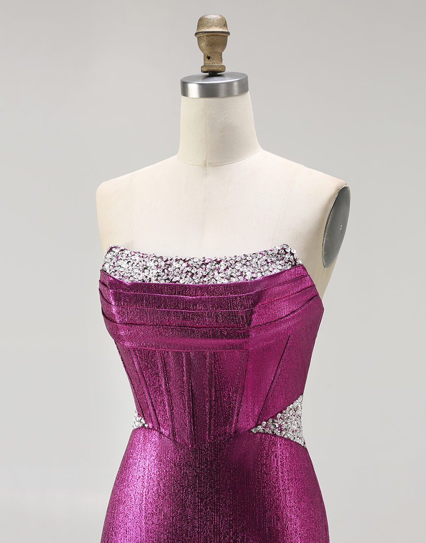 Sparkly Fuchsia Mermaid Beaded Corset Long Prom Dress