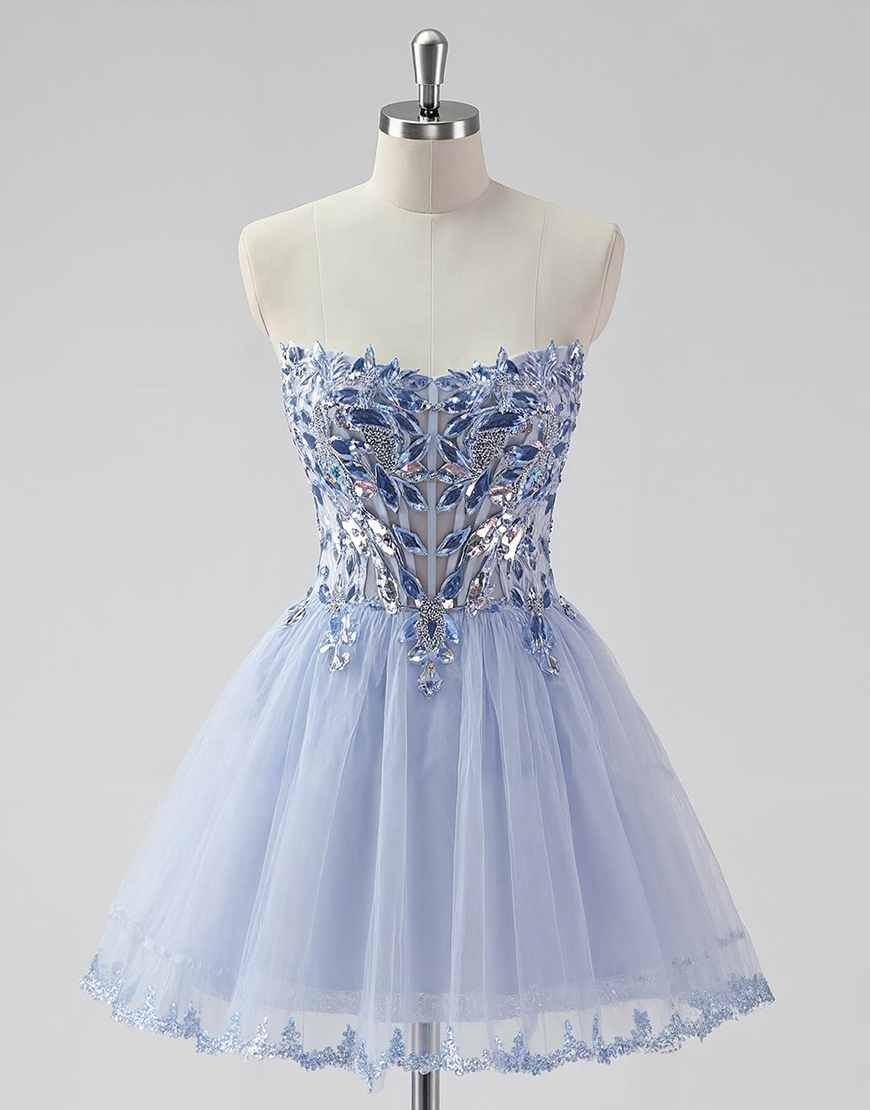 Sparkly Lavender Short Strapless Corset Homecoming Dress