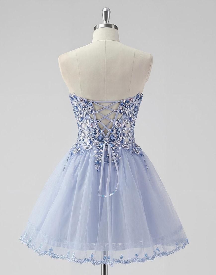 Sparkly Lavender Short Strapless Corset Homecoming Dress