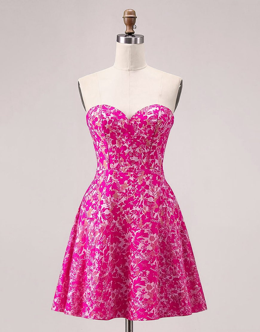 Fuchsia Sweetheart Short Floral Homecoming Dress