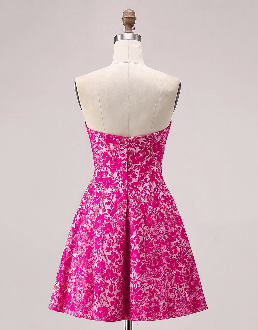 Fuchsia Sweetheart Short Floral Homecoming Dress
