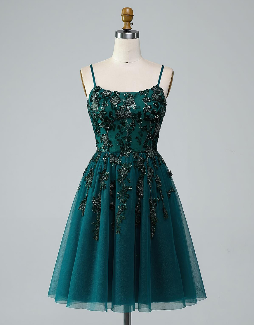 Sparkly Dark Green A Line Short Homecoming Dress with Beading