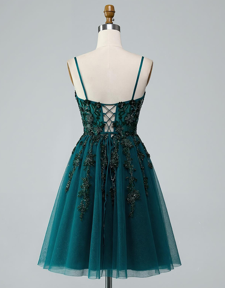 Sparkly Dark Green A Line Short Homecoming Dress with Beading