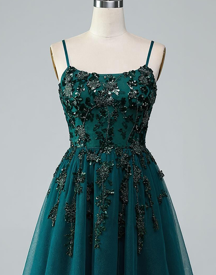 Sparkly Dark Green A Line Short Homecoming Dress with Beading