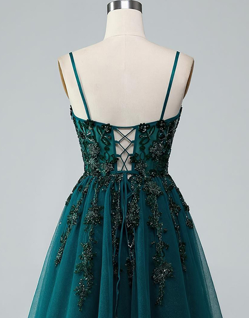 Sparkly Dark Green A Line Short Homecoming Dress with Beading