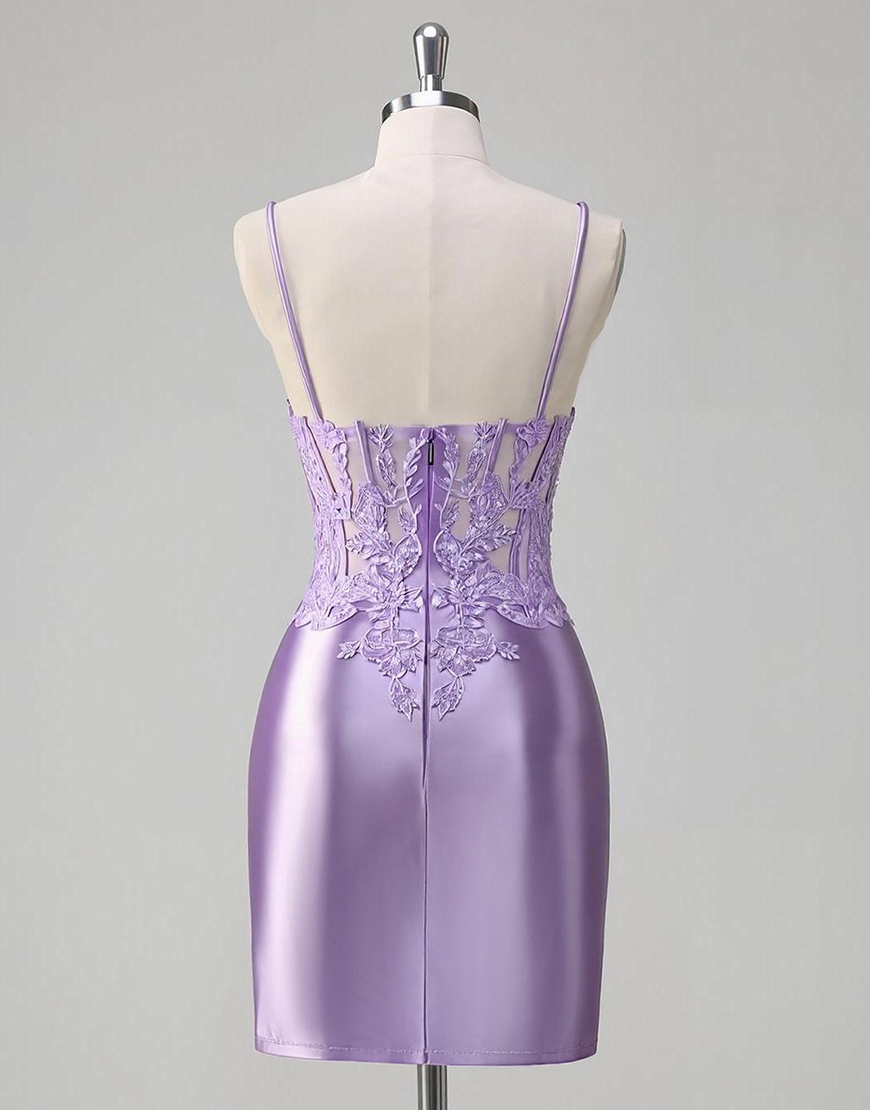 Lilac Floral Tight Short Corset Homecoming Dress with Slit