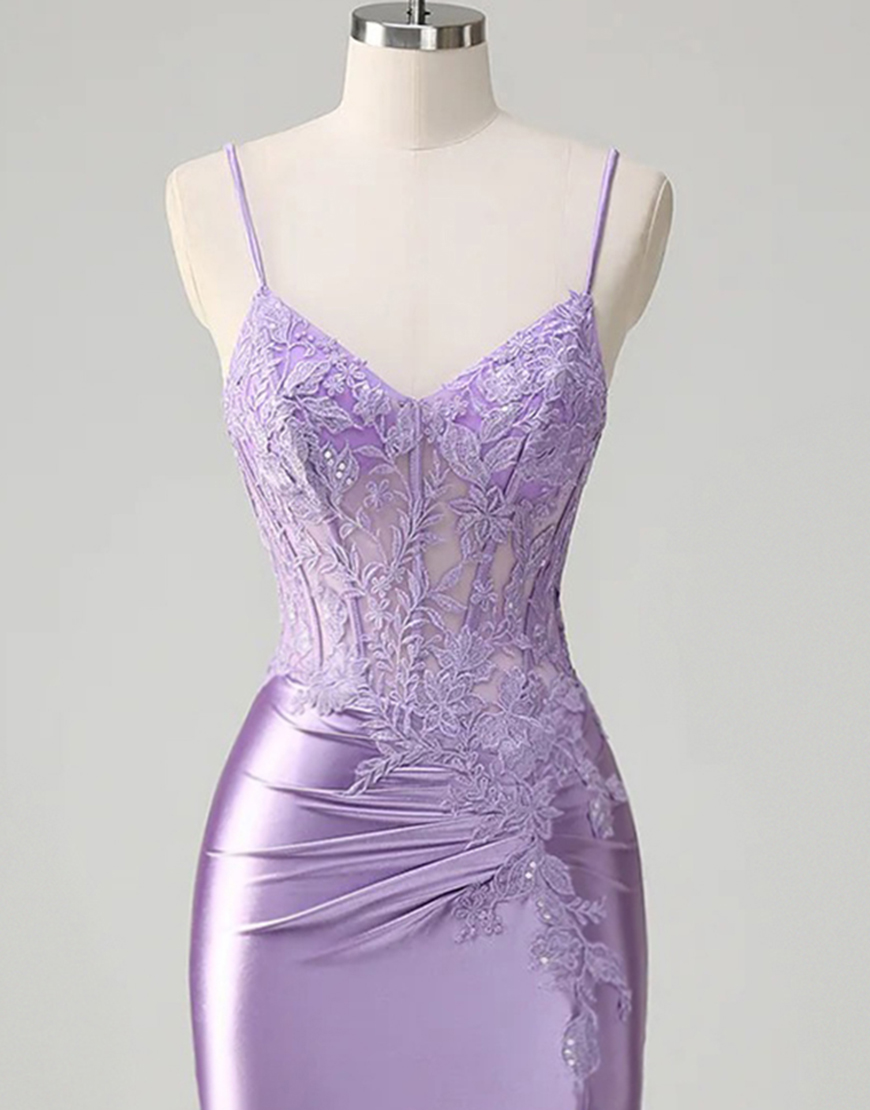 Lilac Floral Tight Short Corset Homecoming Dress with Slit