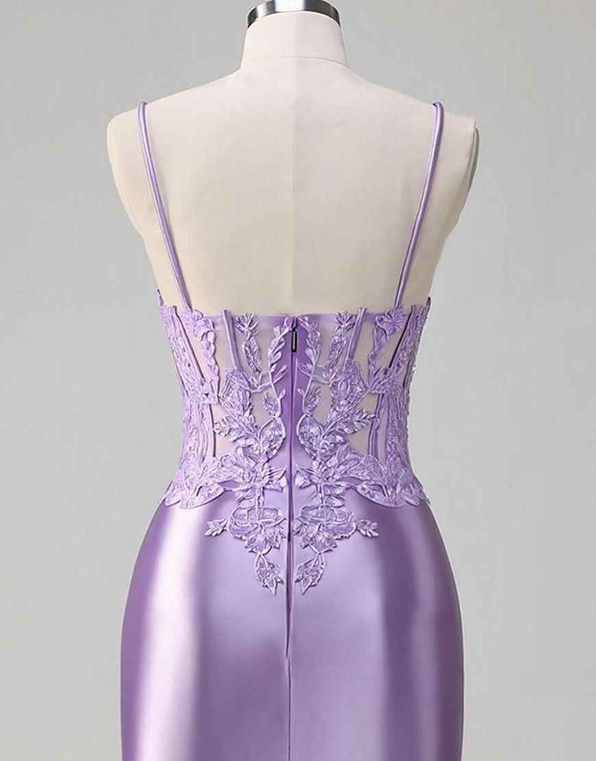 Lilac Floral Tight Short Corset Homecoming Dress with Slit