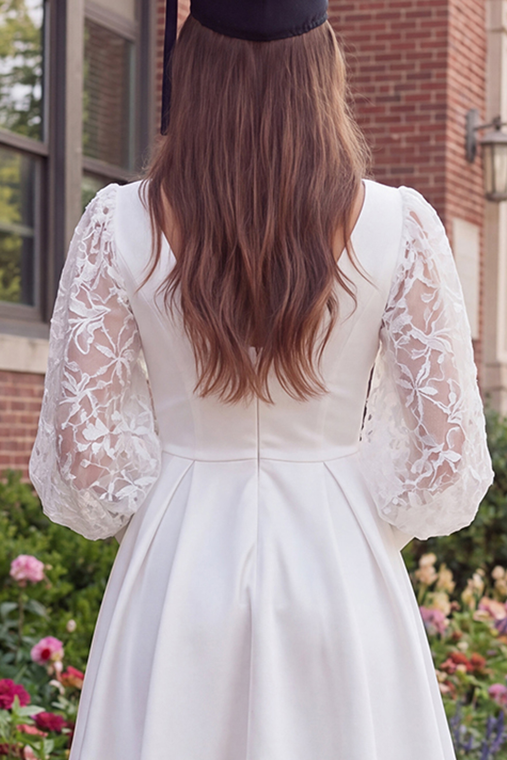 Ivory V-Neck Satin A Line Short Graduation Dress with Lace