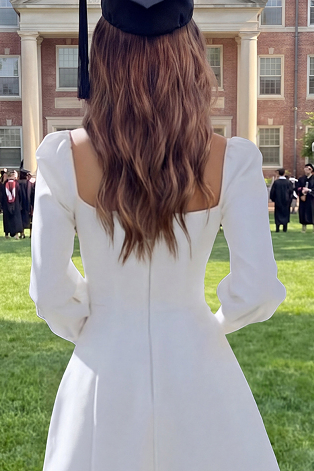 Ivory Satin A Line Short Graduation Dress with Sleeves