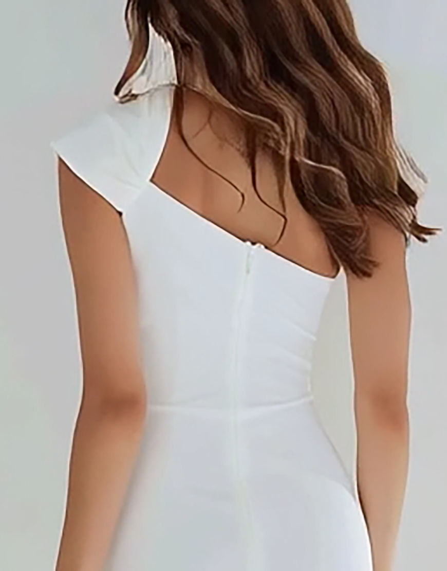 Ivory Satin One Shoulder Short Tight Homecoming Dress