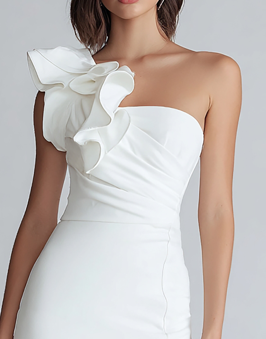 Ivory One Shoulder Satin Short Tight Homecoming Dress