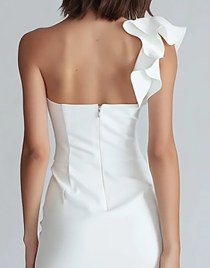 Ivory One Shoulder Satin Short Tight Homecoming Dress