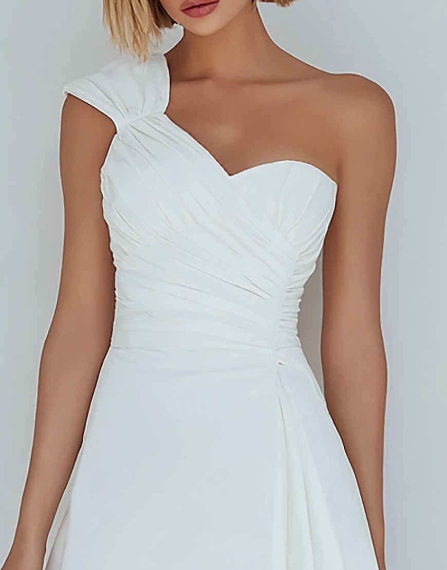 Ivory One Shoulder Satin Ruched Short A-Line Homecoming Dress