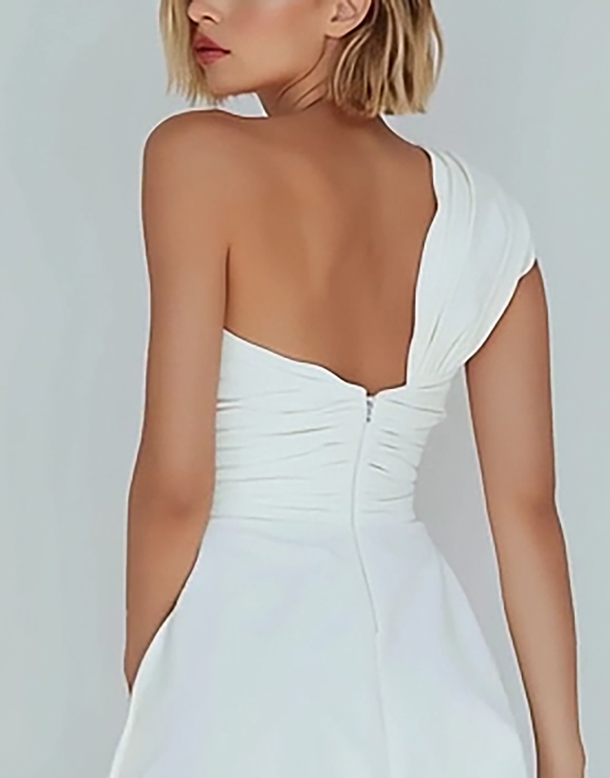 Ivory One Shoulder Satin Ruched Short A-Line Homecoming Dress
