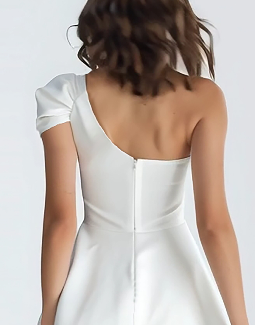 Simple Ivory Satin One Shoulder Short A-Line Homecoming Dress
