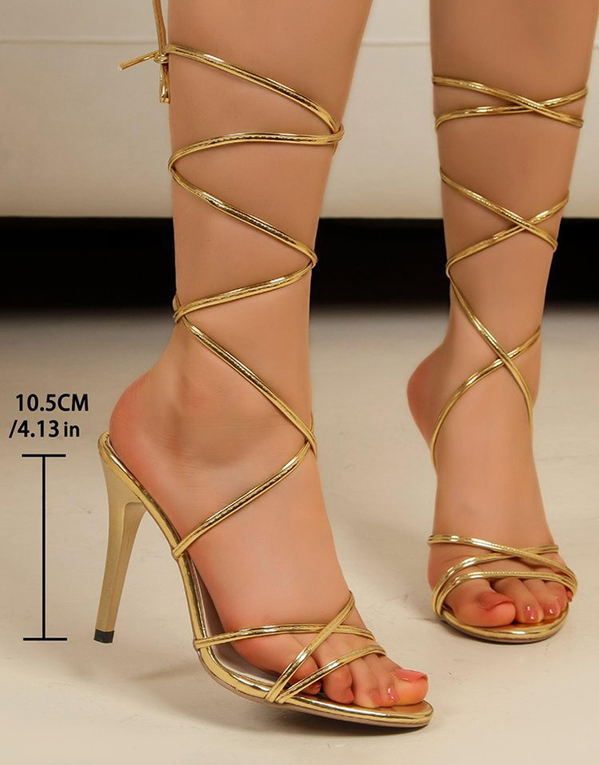 Golden Gladiator Stiletto High Heel Strappy Sandals