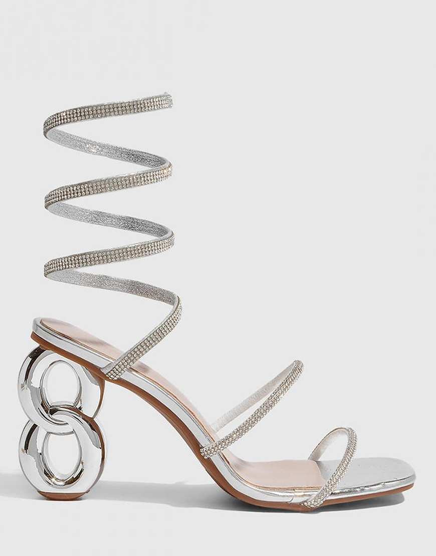 Sparkly Silver Strappy Open Toe Gladiator Stiletto High Heel Sandals