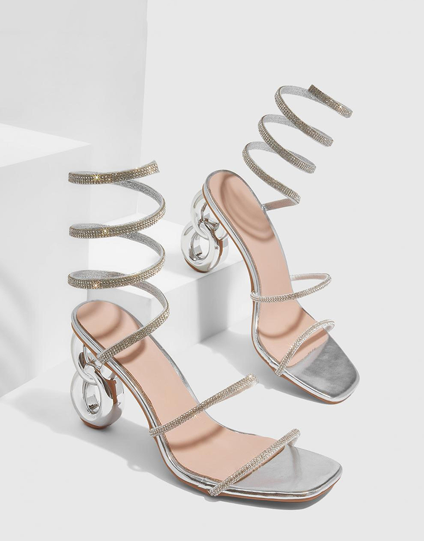 Sparkly Silver Strappy Open Toe Gladiator Stiletto High Heel Sandals