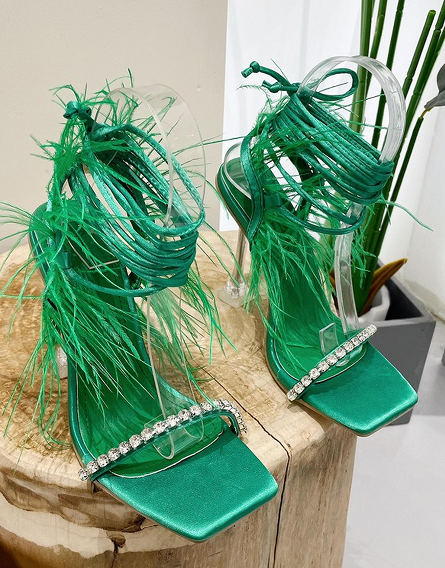 Fuchsia Gladiator Stiletto Strappy High Heel Sandals with Feather