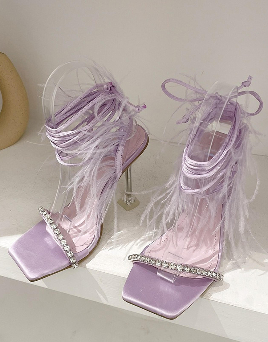 Fuchsia Gladiator Stiletto Strappy High Heel Sandals with Feather