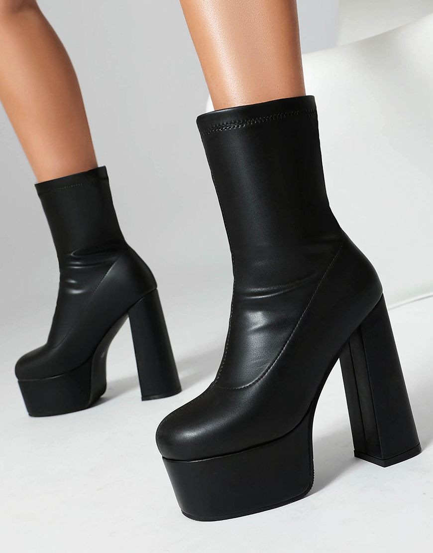 Golden Go Go Round Toe Chunky Platform Heeled Ankle Boots