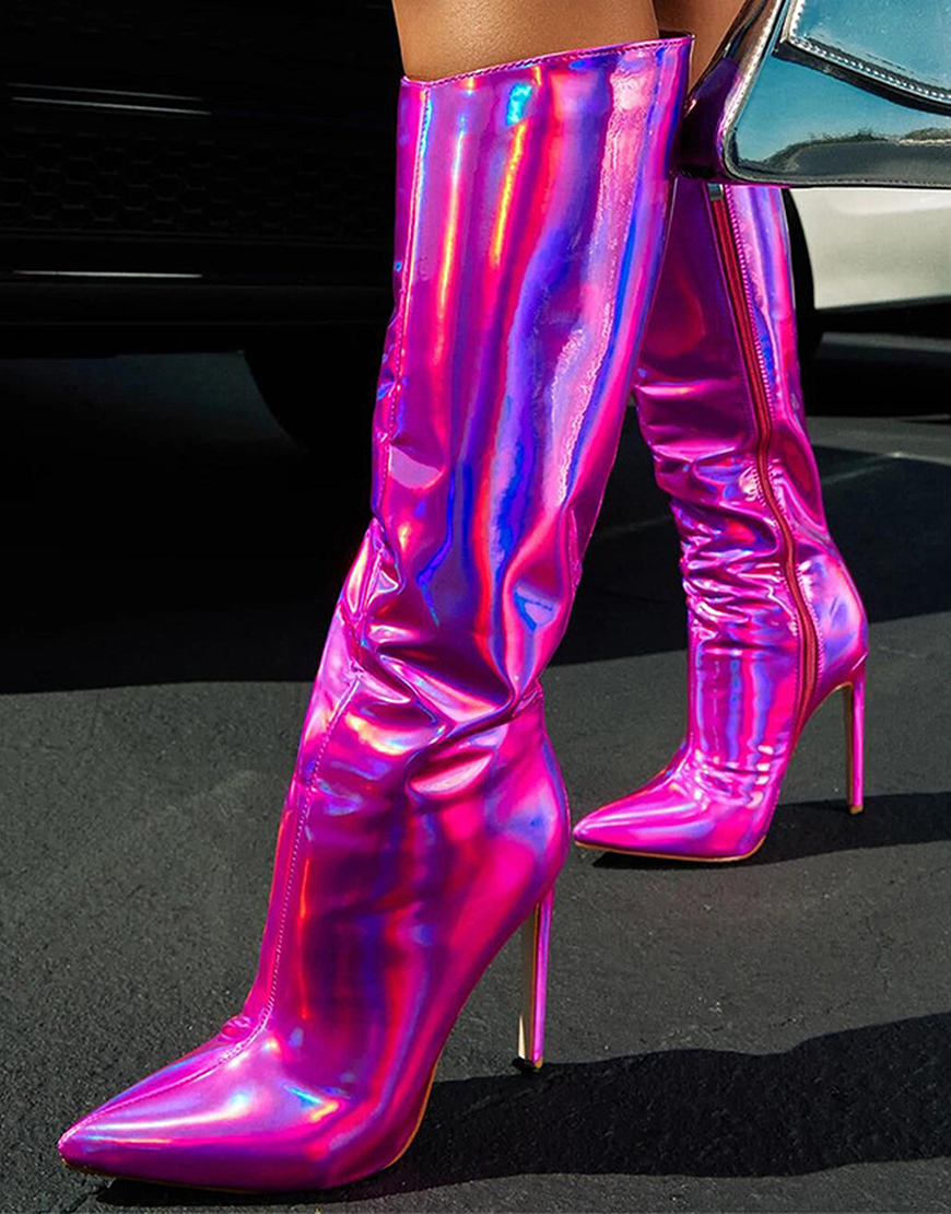 Sparkly Royal Blue Knee High Stiletto High Heel Boots