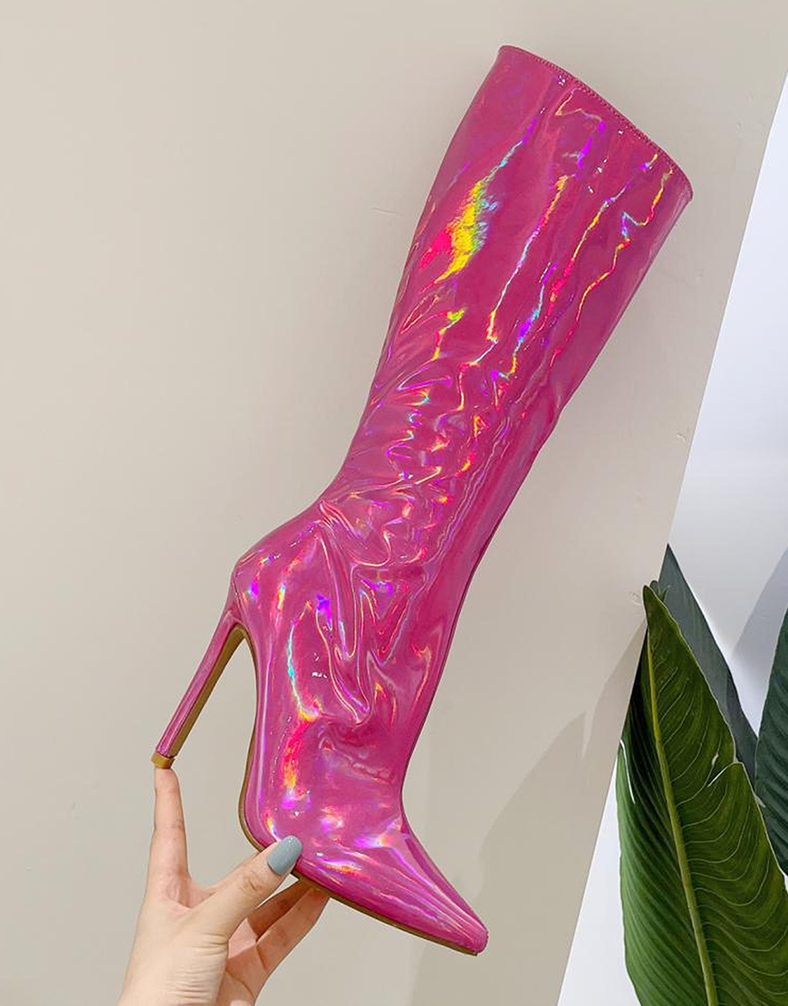 Sparkly Royal Blue Knee High Stiletto High Heel Boots