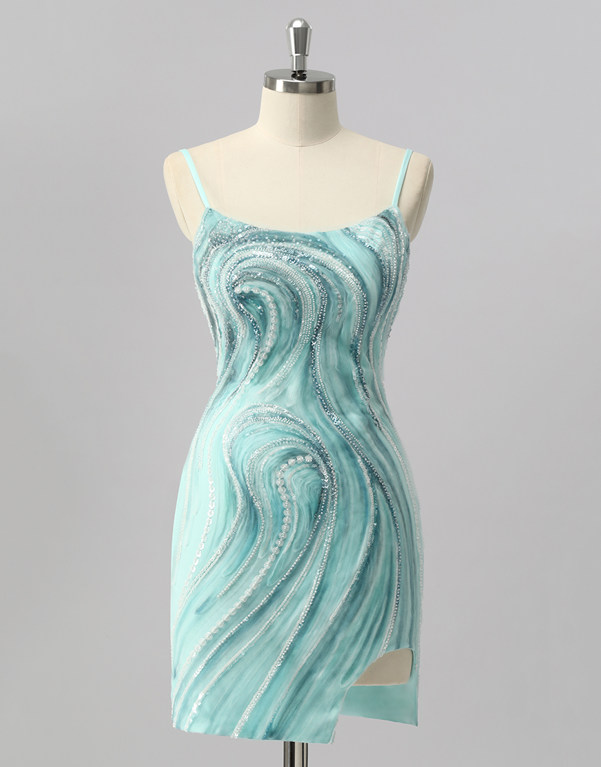 Sparkly Green Short Beaded Tight Homecoming Dress with Slit