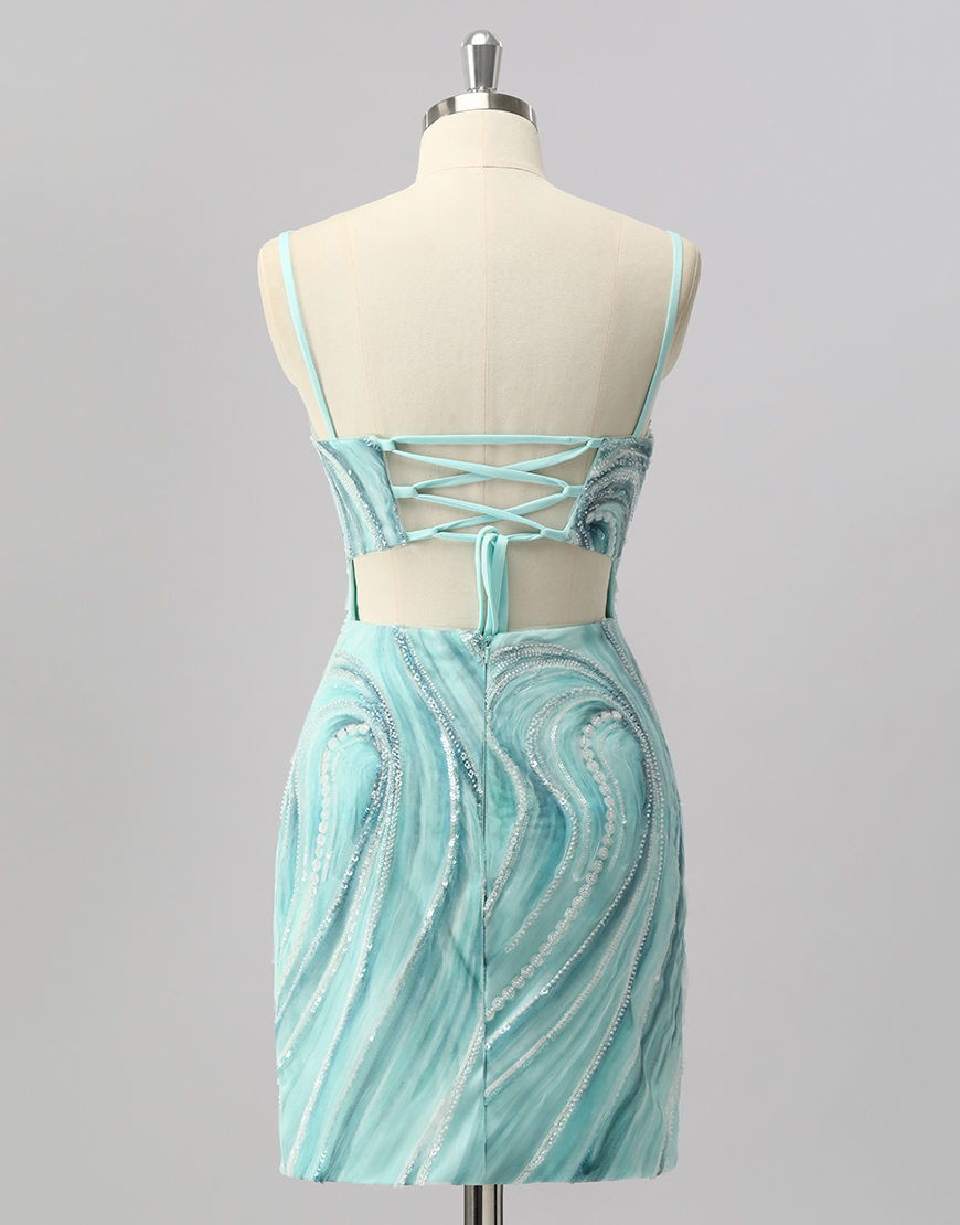 Sparkly Green Short Beaded Tight Homecoming Dress with Slit