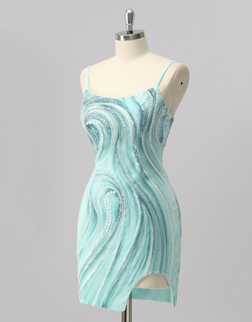 Sparkly Green Short Beaded Tight Homecoming Dress with Slit