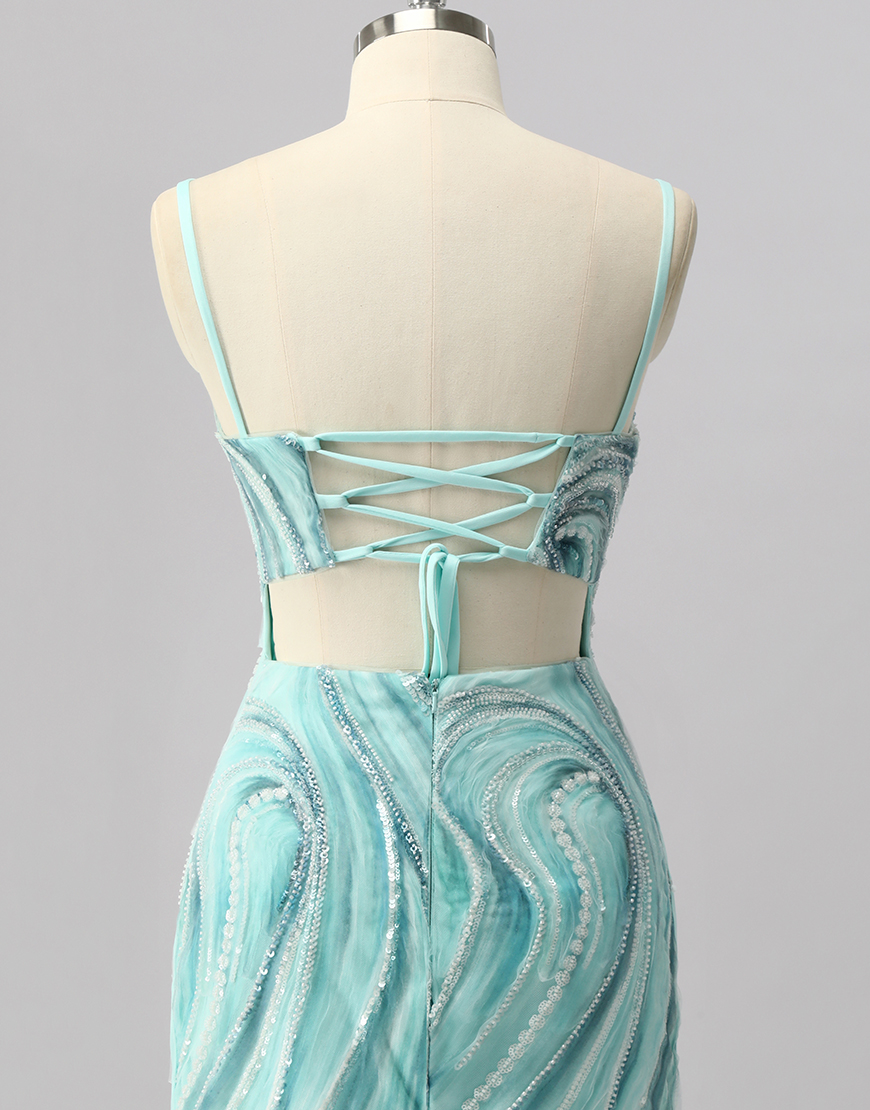 Sparkly Green Short Beaded Tight Homecoming Dress with Slit