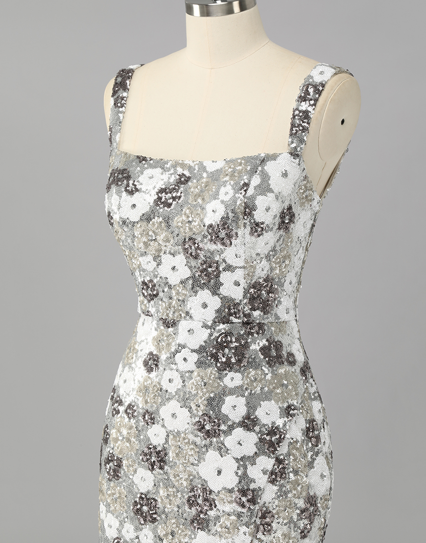 Sparkly Silver Sequins Short Tight Homecoming Dress with Slit