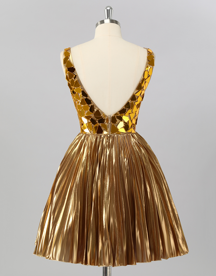 Sparkly Golden Mirror A Line Metallic Short Homecoming Dress