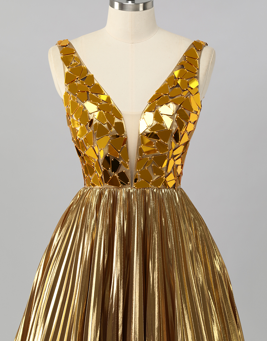Sparkly Golden Mirror A Line Metallic Short Homecoming Dress
