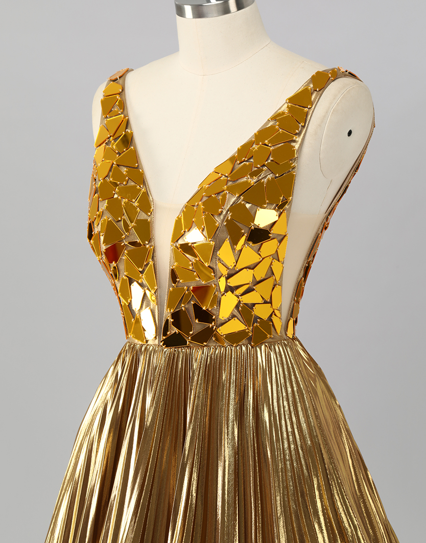 Sparkly Golden Mirror A Line Metallic Short Homecoming Dress