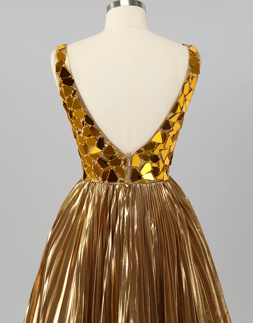 Sparkly Golden Mirror A Line Metallic Short Homecoming Dress