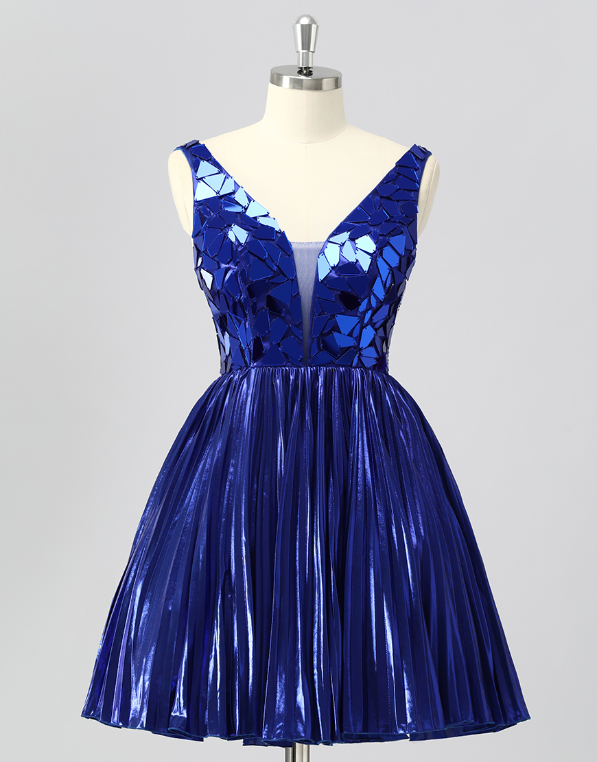 Sparkly Golden Mirror A Line Metallic Short Homecoming Dress