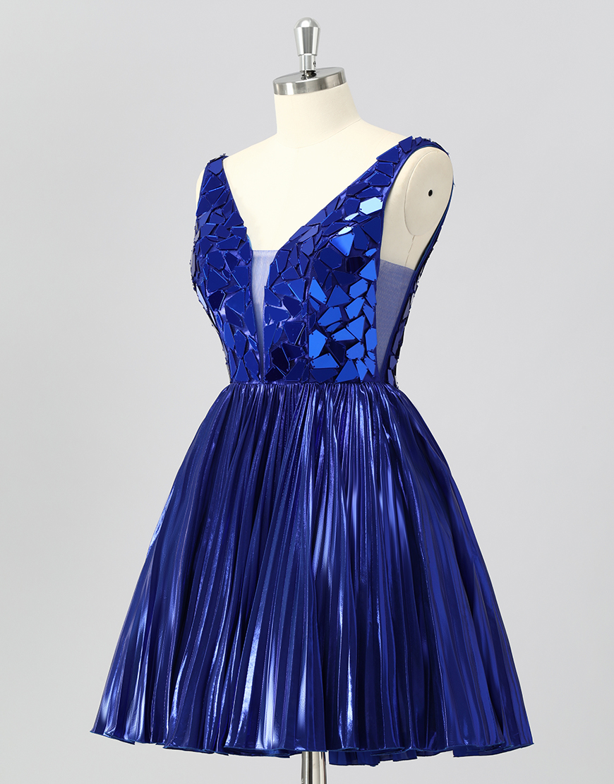 Sparkly Golden Mirror A Line Metallic Short Homecoming Dress