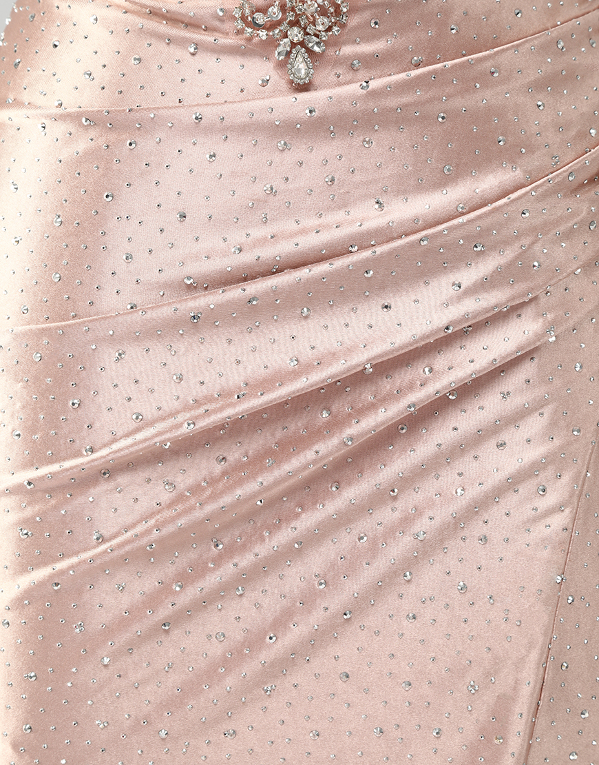 Sparkly Blush Mermaid Beaded Corset Long Prom Dress with Slit