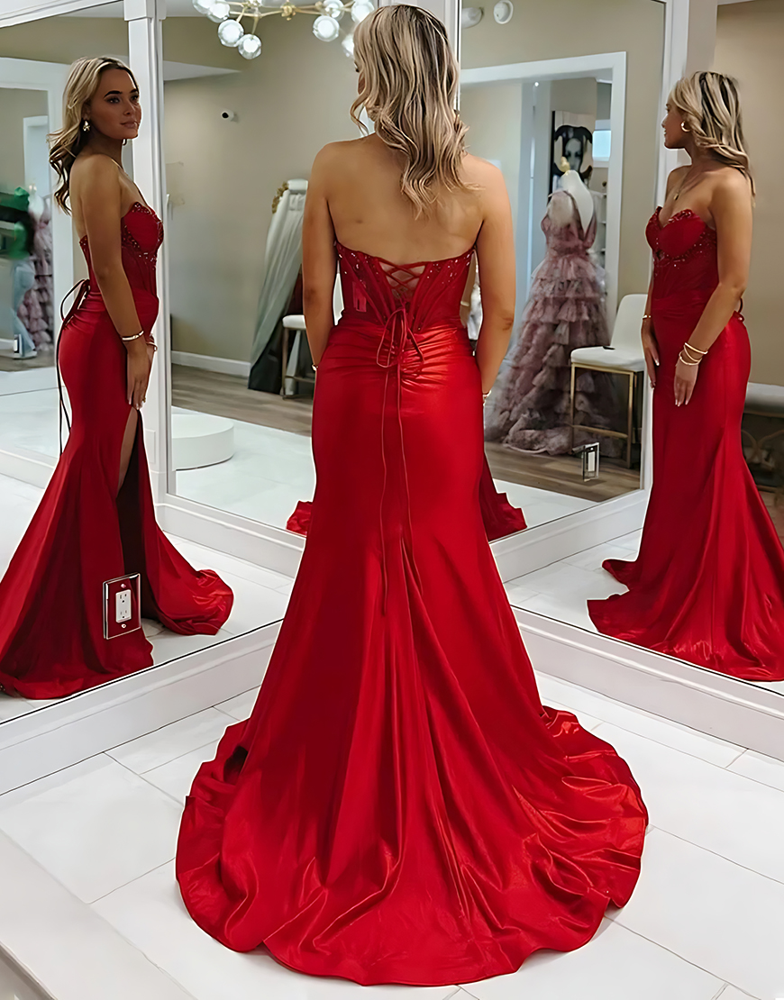 Sparkly Dark Green Corset Cut Out Long Satin Prom Dress with Beading