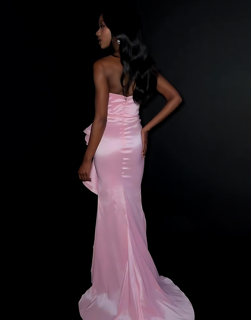 Royal Blue Strapless Mermaid Long Satin Prom Dress with Ruffles